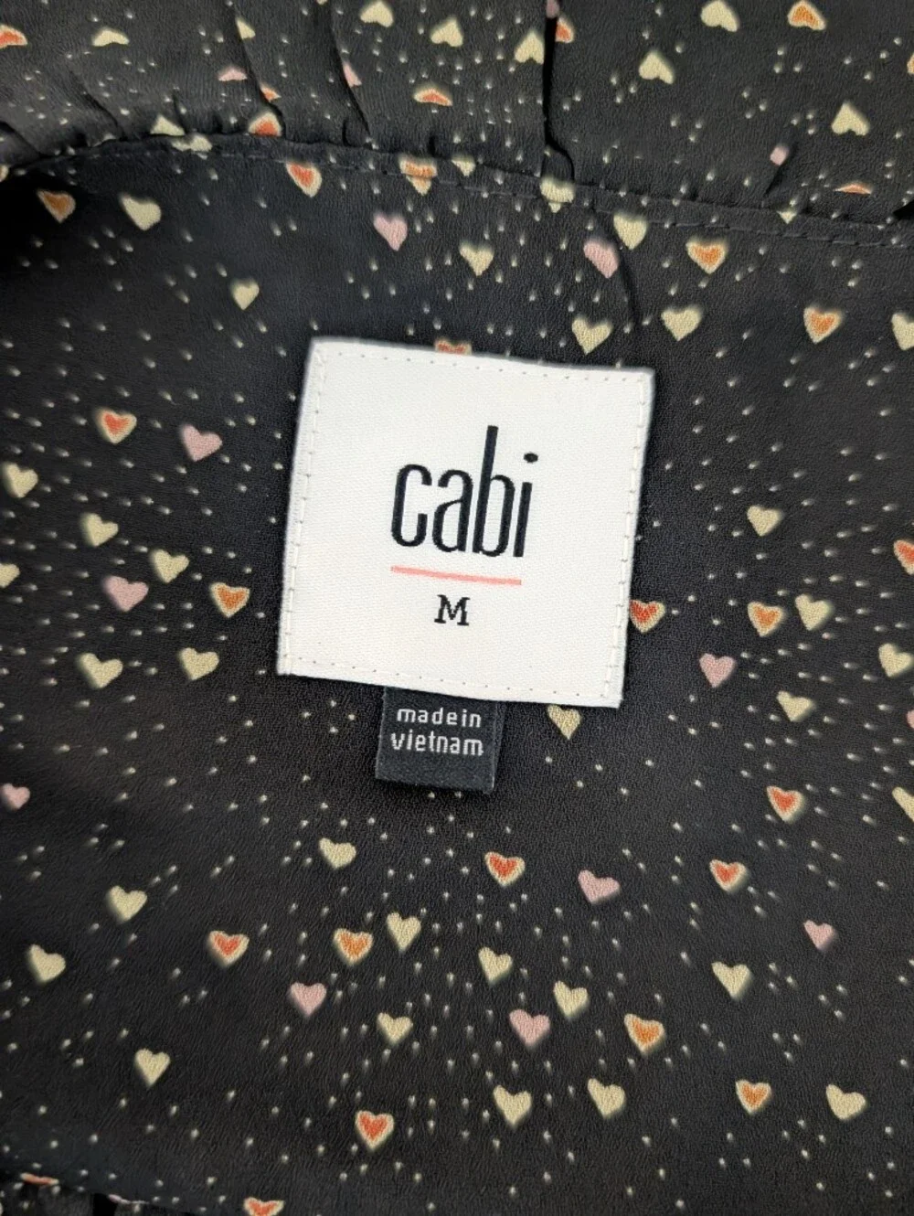 Cabi Eros Blouse Black Heart Print Ruffle Long Sleeve Blouse  Feminine Chic - M - Picture 3 of 11